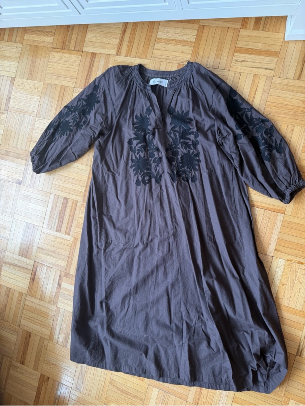 Sara Mallika - Japanese brand - embroidered Grey Dress with Black Floral Motif